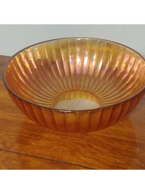Beautiful Vintage Orange Iradescent Carnival Glass Bowl Deptession Glassware